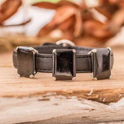 Primary image for 100 Leather Pendant Bracelet with Three Black Jade Gems Powers of the Night