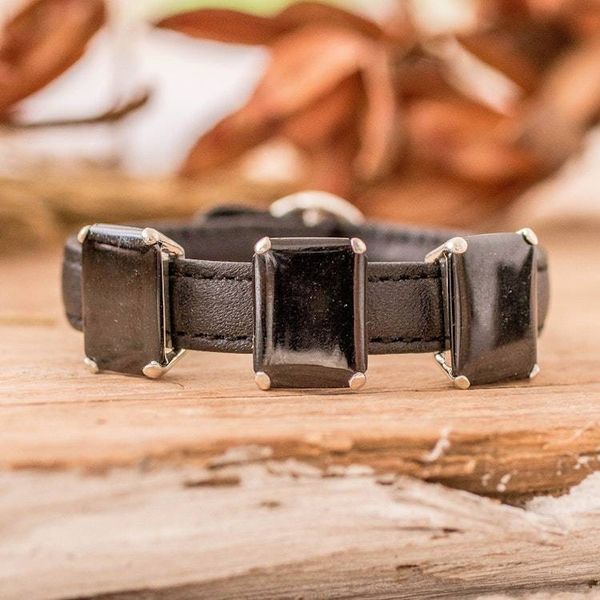 Alternate image for 100 Leather Pendant Bracelet with Three Black Jade Gems Powers of the Night