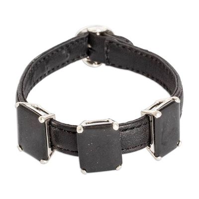 Alternate image for 100 Leather Pendant Bracelet with Three Black Jade Gems Powers of the Night