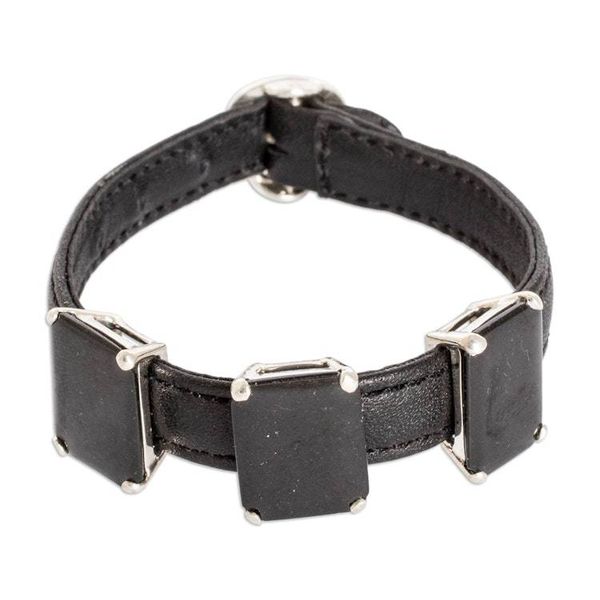 Alternate image for 100 Leather Pendant Bracelet with Three Black Jade Gems Powers of the Night