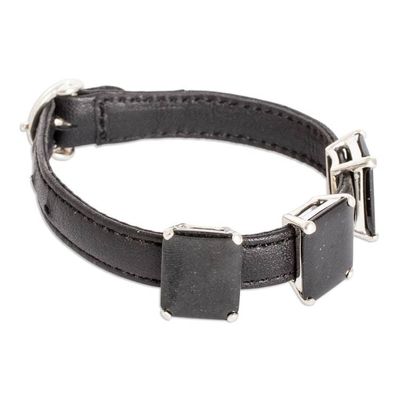 Alternate image for 100 Leather Pendant Bracelet with Three Black Jade Gems Powers of the Night