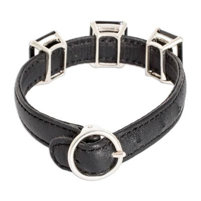 Alternate image for 100 Leather Pendant Bracelet with Three Black Jade Gems Powers of the Night