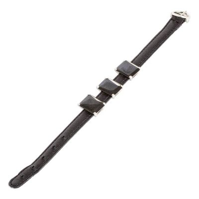 Alternate image for 100 Leather Pendant Bracelet with Three Black Jade Gems Powers of the Night
