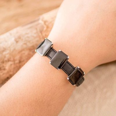 Alternate image for 100 Leather Pendant Bracelet with Three Black Jade Gems Powers of the Night