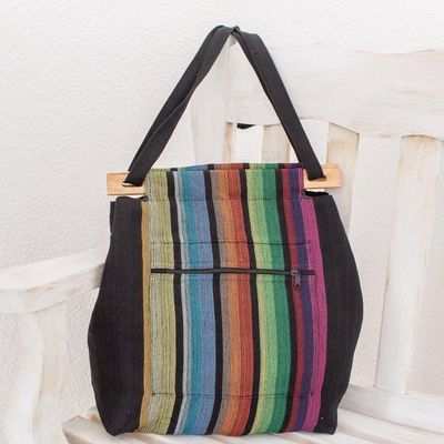 Alternate image for Colorful Striped Cotton Tote Handbag from El Salvador Striped Party