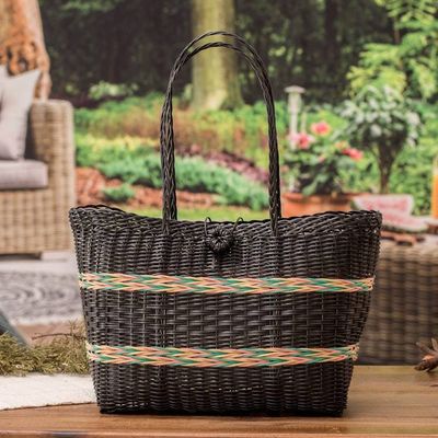 Alternate image for Handwoven Eco-Friendly Striped Black and Pastel Shoulder Bag Nocturnal Waves