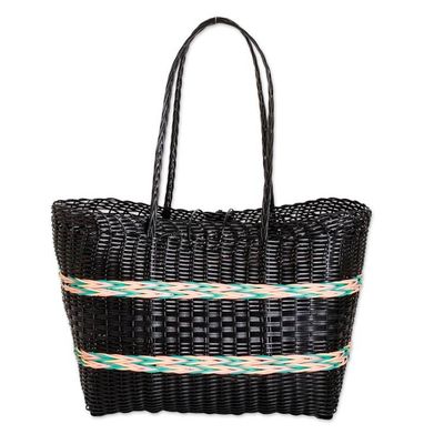 Alternate image for Handwoven Eco-Friendly Striped Black and Pastel Shoulder Bag Nocturnal Waves