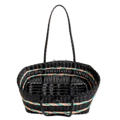 Alternate image for Handwoven Eco-Friendly Striped Black and Pastel Shoulder Bag Nocturnal Waves