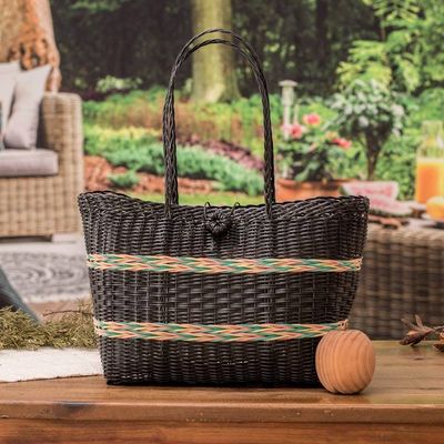 Alternate image for Handwoven Eco-Friendly Striped Black and Pastel Shoulder Bag Nocturnal Waves