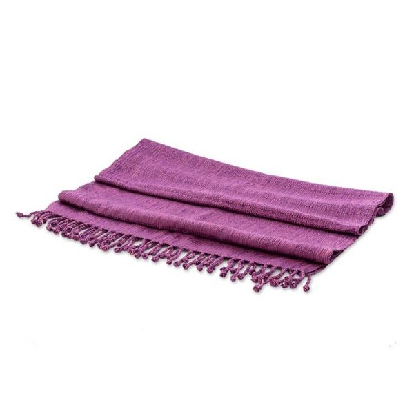 Alternate image for Hand-Woven Textured Fringed Cotton Scarf in Purple and Pink Purple Serenade