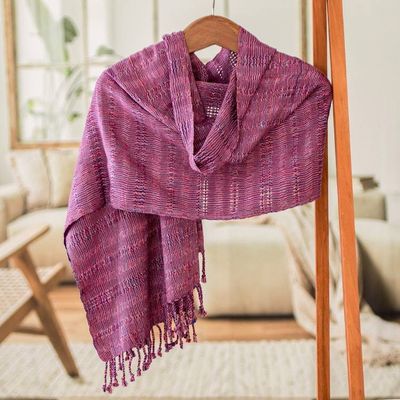 Primary image for Pink Textured Fringed Cotton Scarf Hand-Woven in Guatemala Pink Fusion