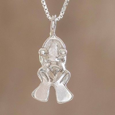 Alternate image for Handcrafted Sterling Silver Frog Pendant Necklace Pre-Hispanic Frog