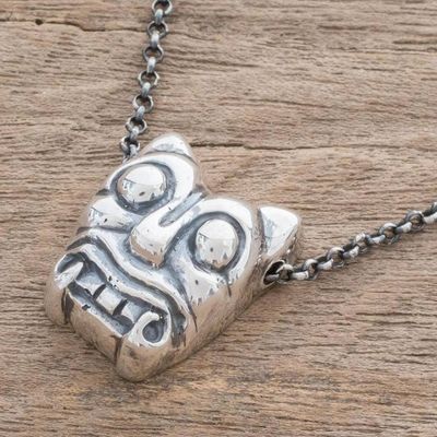 Alternate image for Sterling Silver Pendant Necklace Crafted in Guatemala Iximche Jaguar
