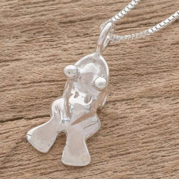 Alternate image for Handcrafted Sterling Silver Frog Pendant Necklace Pre-Hispanic Frog