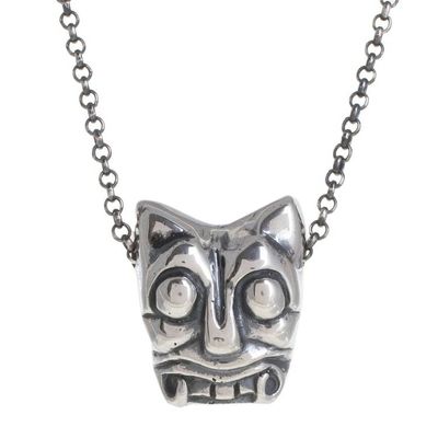 Alternate image for Sterling Silver Pendant Necklace Crafted in Guatemala Iximche Jaguar