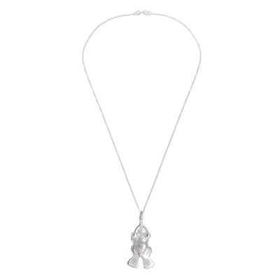 Alternate image for Handcrafted Sterling Silver Frog Pendant Necklace Pre-Hispanic Frog