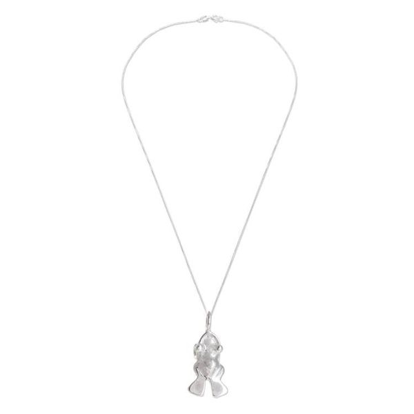 Alternate image for Handcrafted Sterling Silver Frog Pendant Necklace Pre-Hispanic Frog