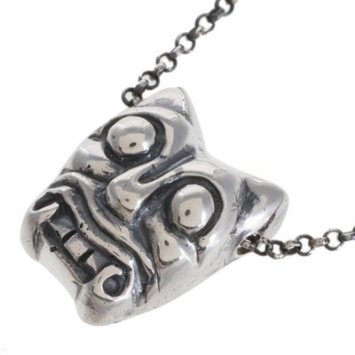 Alternate image for Sterling Silver Pendant Necklace Crafted in Guatemala Iximche Jaguar