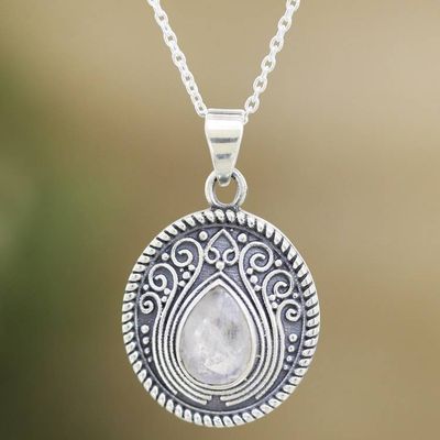 Primary image for Rainbow Moonstone 925 Silver Pendant Necklace Iridescent Charm