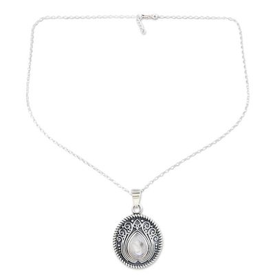 Alternate image for Rainbow Moonstone 925 Silver Pendant Necklace Iridescent Charm