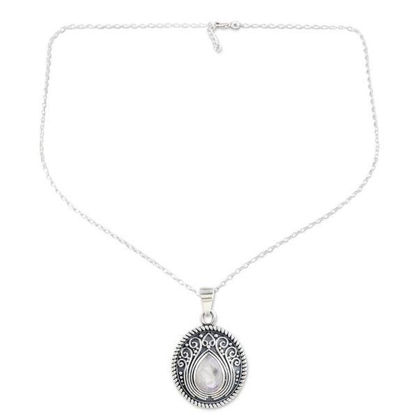 Alternate image for Rainbow Moonstone 925 Silver Pendant Necklace Iridescent Charm