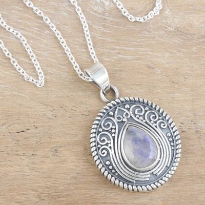 Alternate image for Rainbow Moonstone 925 Silver Pendant Necklace Iridescent Charm