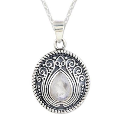 Alternate image for Rainbow Moonstone 925 Silver Pendant Necklace Iridescent Charm