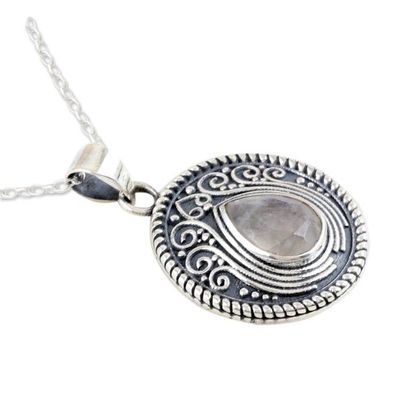 Alternate image for Rainbow Moonstone 925 Silver Pendant Necklace Iridescent Charm