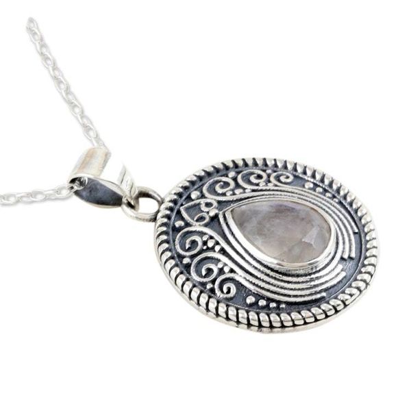 Alternate image for Rainbow Moonstone 925 Silver Pendant Necklace Iridescent Charm