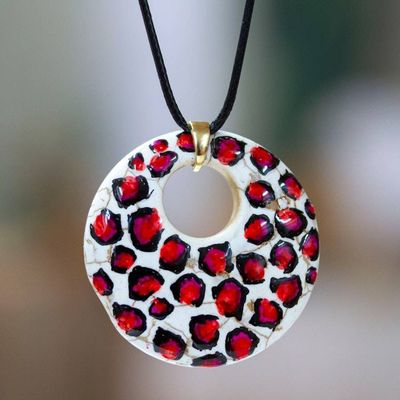 Primary image for Hand-Painted Howlite Pendant Necklace with Red Spot Design Red Spot Fantasy