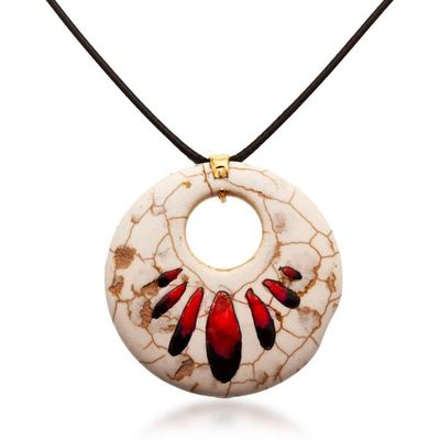 Alternate image for Hand-Painted Howlite Pendant Necklace with Red Spot Design Red Spot Fantasy