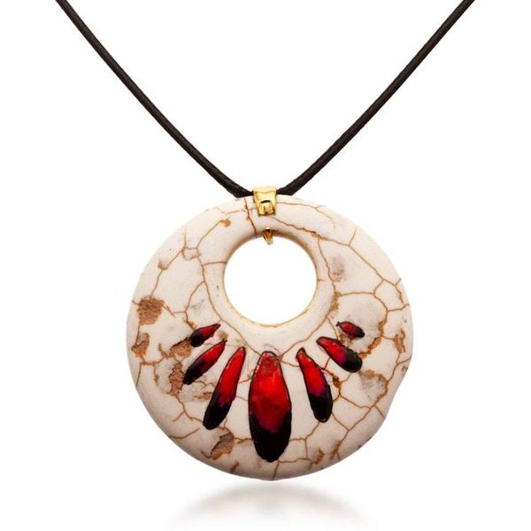 Alternate image for Hand-Painted Howlite Pendant Necklace with Red Spot Design Red Spot Fantasy