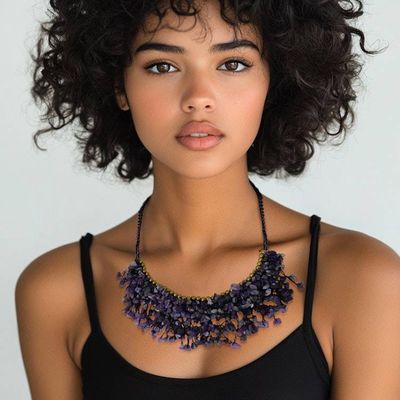 Alternate image for Amethyst Chip and Brass Bead Necklace from Thai Artisan Cascade