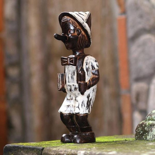 Alternate image for Hand-Carved Distressed Wood Sculpture from Bali Playful Boy