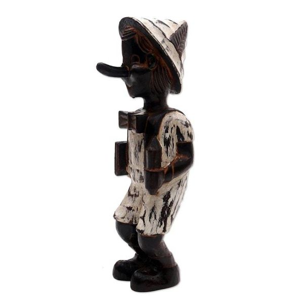 Alternate image for Hand-Carved Distressed Wood Sculpture from Bali Playful Boy