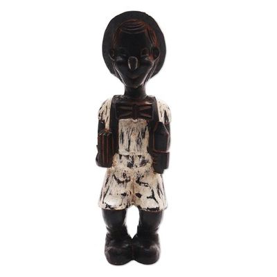 Alternate image for Hand-Carved Distressed Wood Sculpture from Bali Playful Boy