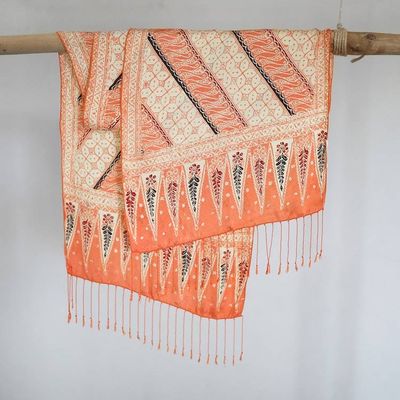Primary image for Batik Silk Scarf with Parang Motifs in Mandarin from Bali Parang World in Mandarin