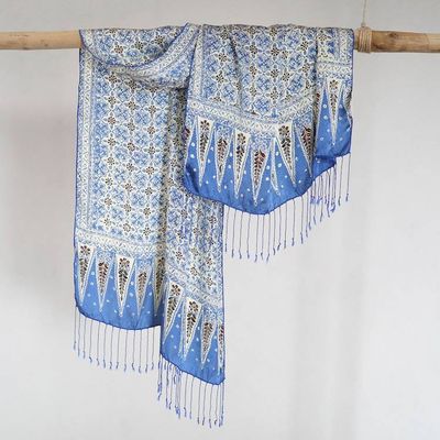 Primary image for Batik Silk Scarf with Floral Motifs in Chartreuse from Bali Truntum World in Chartreuse
