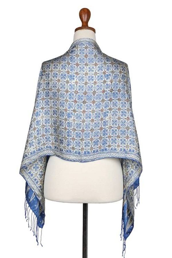 Alternate image for Batik Silk Scarf with Floral Motifs in Chartreuse from Bali Truntum World in Chartreuse