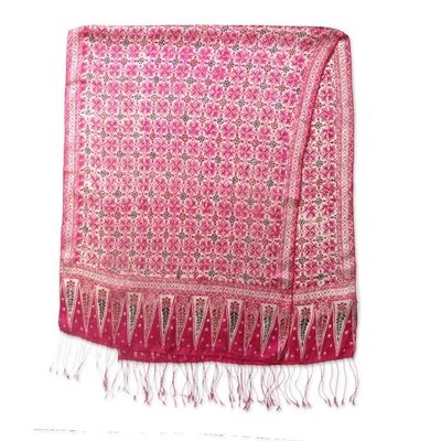 Alternate image for Batik Silk Scarf with Truntum Motifs in Fuchsia from Bali Truntum World in Fuchsia