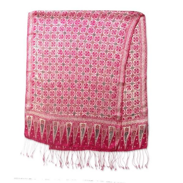 Alternate image for Batik Silk Scarf with Truntum Motifs in Fuchsia from Bali Truntum World in Fuchsia