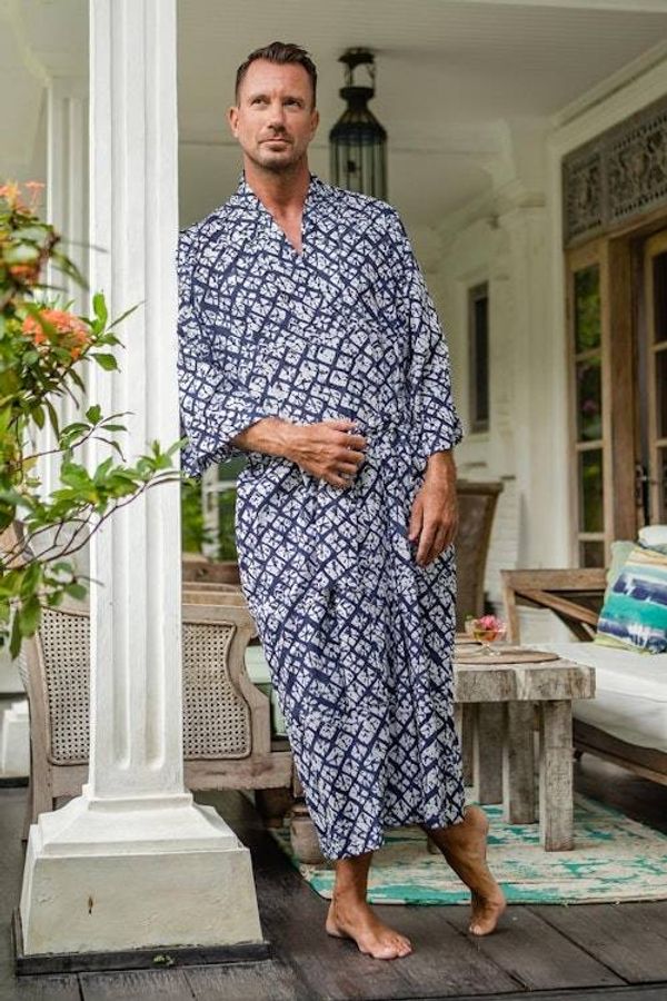 Alternate image for Handmade Batik Rayon Robe Late Morning
