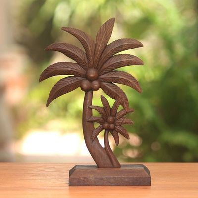 Alternate image for Hand-Carved Wood Coconut Tree Statuette from Bali Coconut Trees