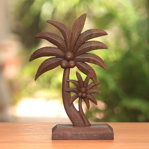 Alternate image for Hand-Carved Wood Coconut Tree Statuette from Bali Coconut Trees