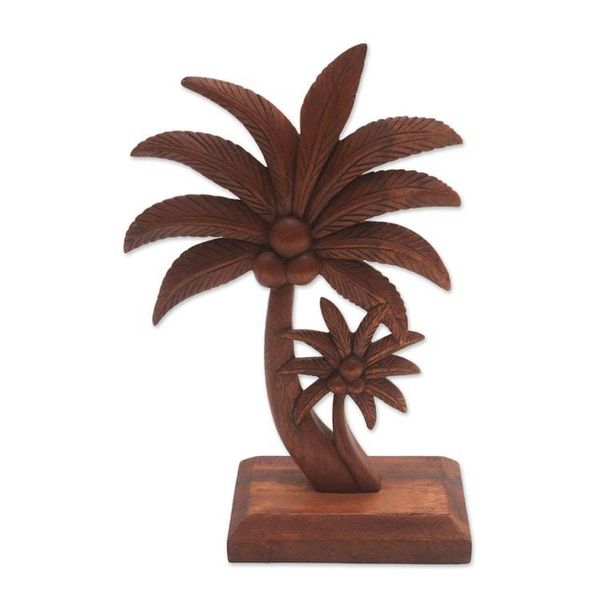 Alternate image for Hand-Carved Wood Coconut Tree Statuette from Bali Coconut Trees