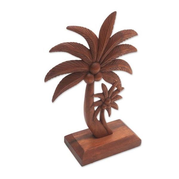 Alternate image for Hand-Carved Wood Coconut Tree Statuette from Bali Coconut Trees