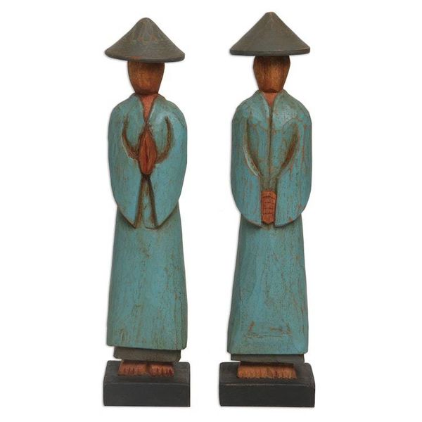 Alternate image for Handmade Albesia Wood Sculpture Pair Indonesian Farmer Farmer Greetings
