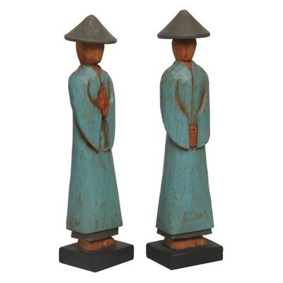 Alternate image for Handmade Albesia Wood Sculpture Pair Indonesian Farmer Farmer Greetings