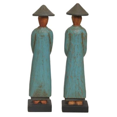 Alternate image for Handmade Albesia Wood Sculpture Pair Indonesian Farmer Farmer Greetings