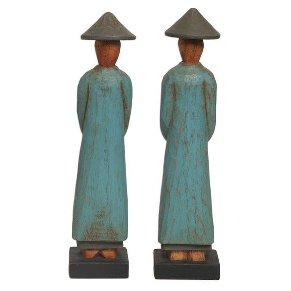 Alternate image for Handmade Albesia Wood Sculpture Pair Indonesian Farmer Farmer Greetings